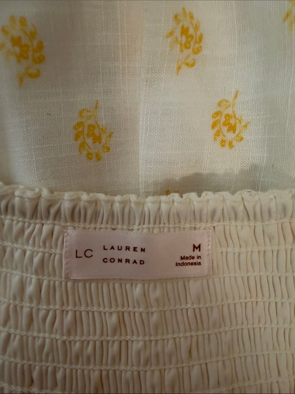 LC Lauren Conrad White Midi Dress with Yellow Floral Print and Puff Sleeves - Picture 2 of 9